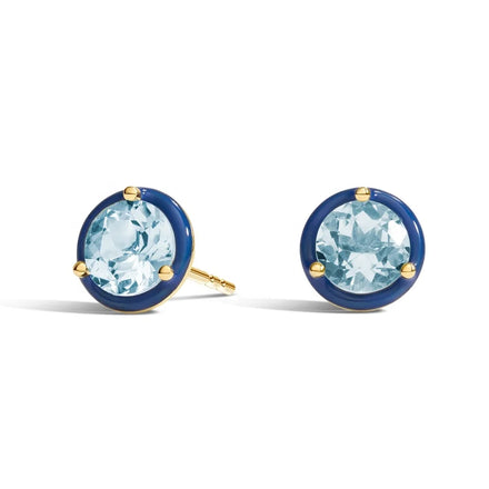 YUNCHENG 18K Gold Plated Aquamarine Halo Enamel Stud Earrings for Women Hypoallergenic Custom Jewelry Gift with CZ Stone