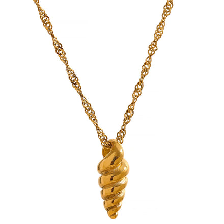 JINYOU 1493 Statement Conch Pendant Stainless Steel Gold Color Necklace Charm Metal Texture Waterproof Trendy Simple Jewelry