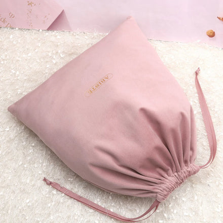Custom Embroidery Soft Velvet Dust Bag for Packaging Shoe Handbag Drawstring Rose Gold Cosmetic Gift Velvet Pouch