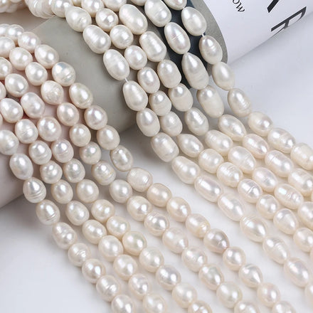 Zhuji Wholesale Natural 9-10mm White Freshwater Rice Pearl Strands Loose Pearls for Jewelry Making