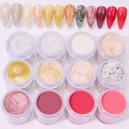 12Pcs/set Nail Acrylic Powder White Pink Red Gold Acrylic Powder Glitter Chrome Pigment Decor Nail Art DIY Glitter Powder