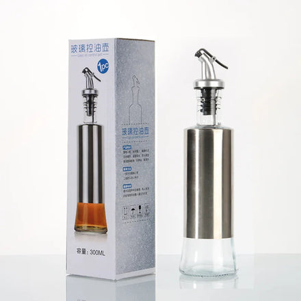 300ml Glass Oil Bottle Cooking Press Glass Double-layer Household Leak-proof 10 oz Seasoning Bottle Oil Control Bottle
