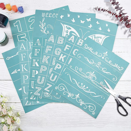 9PCS Self-Adhesive Silk Screen Stencil Set Alphabet Theme Stencil for Painting on Wood Fabric Wall