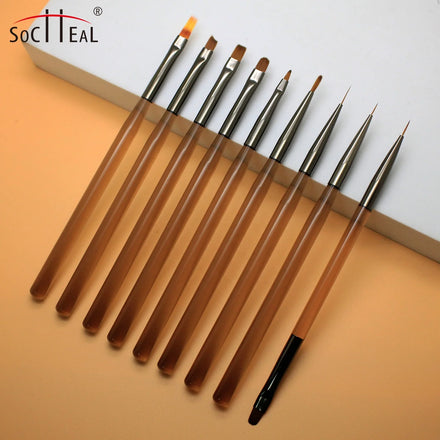 New Arrival 9pcs Acrylic Rod Gel Nail Art Brush Set Wholesale Nylon Professional Nail Tools Liner Painting UV Ombre Brush
