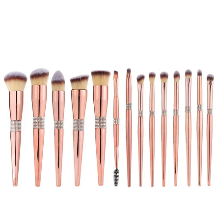 10/12/14Pcs Custom Logo Bling Rose Gold Make up Brushes Cosmetic Foundation Soft Face Brush Cleanser Pink Makeup Brush Set
