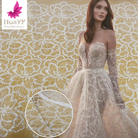 Hot Sale Blush pink 3d Floral Beaded Lace With Sequins French Wedding Evening Dress for 5 Yards HY2005-6