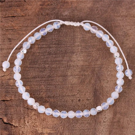 Boho 4mm White Opal Beaded Dainty Bracelet Gemstone Cord Braided Tibetan Adjustable Minimalist Bracelet Women Jewelry Wholesale