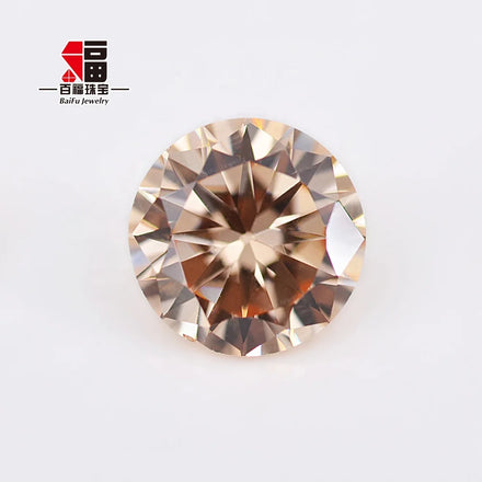 Baifu 1.0-3.0mm Light Champagne CZ Stones 5A Round Brilliant Cut Loose Cubic Zirconia