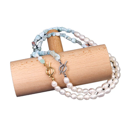 Powell Wholesale Handmade Moonstone & Emerald Beaded Necklace for Weddings & Gifts Tarnish-Free Half Freshwater Pearl Inlay