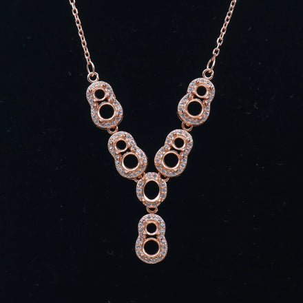Sterling Silver 3mm+4mm+4*5mm Semi Mount Necklace Empty Support Blank Claws Setting S925 Base Without Center Stone for DIY Inlay
