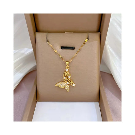 70 Design Bling Diamond Zirconia Heart Cross Pendant Necklace Real 18k Gold Plated Stainless Steel CZ Crystal Butterfly Necklace