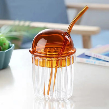 Ins Glass Tumbler Heat Resistant Coffee Cold Drink Boba Tea Cup with Domed Lid