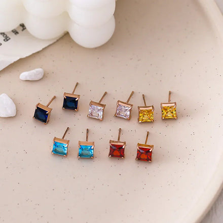 2025 New Fashion Jewelry Earrings Temperament Colors Zircon Earrings Personalized Simple Stainless Steel Earrings