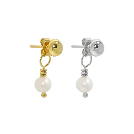 Wuqie 925 Sterling Silver Round Bead Front and Pearl Back Stud Earring