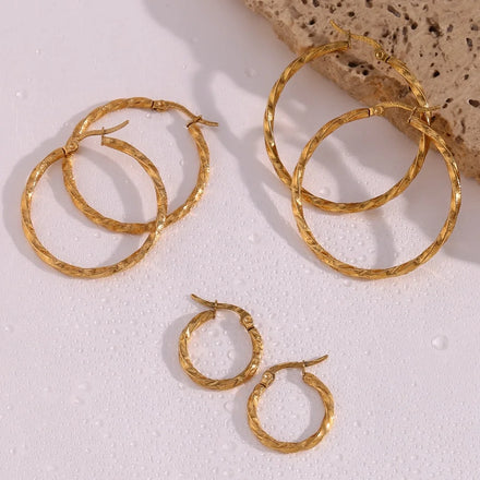 Trendy Square Twisted Hoop Earring 18K Gold Plated Tarnish Free Jewelry 316l Stainless Steel Earrings