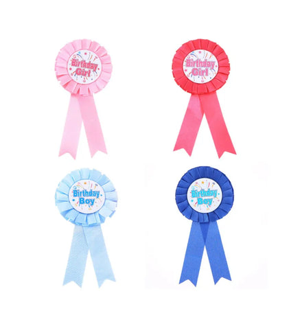 Satin Fabric Birthday Boy Girl Award Ribbon Party Favors Decorations Tinplate Badge Pin