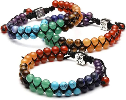 8mm Natural Crystal Beads 7 Chakra Healing Double Woven Bracelets for Women Men Gemstone Double Layer Beads Yoga Bracelet