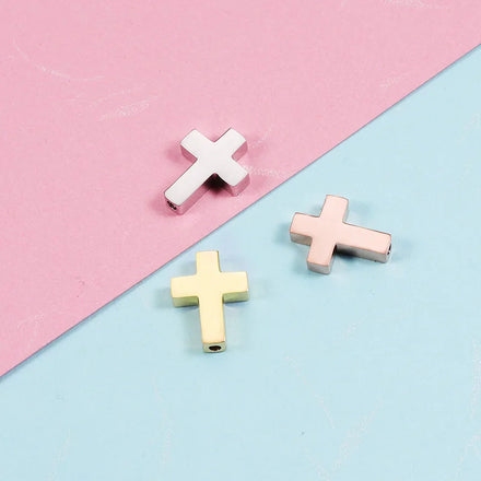 Wholesale 10*13mm Cross Stainless Steel Charm Beads Silver / Gold / Rose Gold Blank Bead Charms for Jewelry Bracelet Making