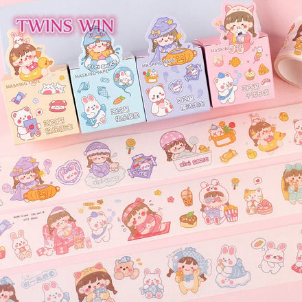 Cartoon Girl Characters Hand Ledger Decorative Stickers Tape Custom Printed Personalized Design Adhesive 1047