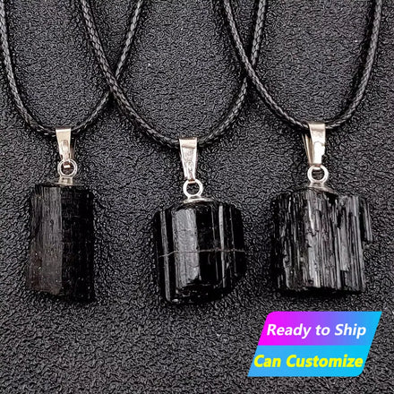 Wholesale Natural Crystal Healing Rough Stone Black Tourmaline Irregular Energy Fashion Jewelry Pendant Necklace