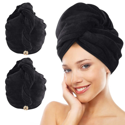 Super Absorbent Hair Drying Towel Quick Dry Hair Towel for Women for Curly Long Thick Hair Anti-frizz Large Size 3 Pack Black