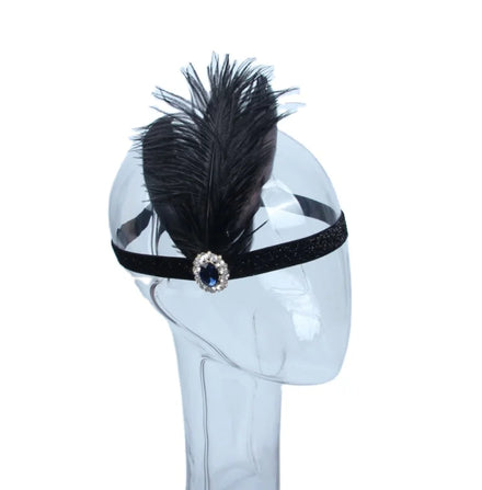 Headband With Feather and Jewel Detail Gatsby Leaf Tiara 1920's Fancy Hair Accessory