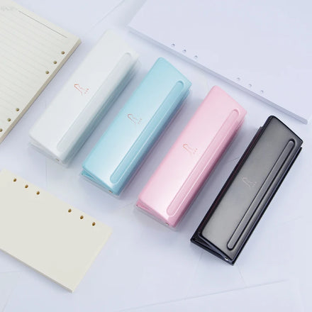 Portable Rectangle Custom 6 Hole Puncher for A5 A6 A7 PaperBlack Pink White Blue Adjustable Personal Bind Paper Puncher