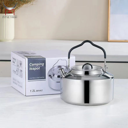 304 Stainless Steel Outdoor Tea Kettle Portable Camping Teapot with Anti-scalding Handle and Lid Hiking Coffee Pot Kettle