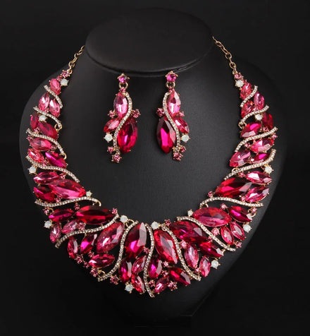 DAIHE European and American Bridal Banquet Exaggerated Crystal Necklace Earring Jewelry Set