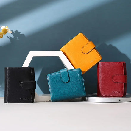 New Product Top Hot Selling Vintage Solid Oil Wax Leather Short Metal Button Thickening Multifunctional Zipper Wallet