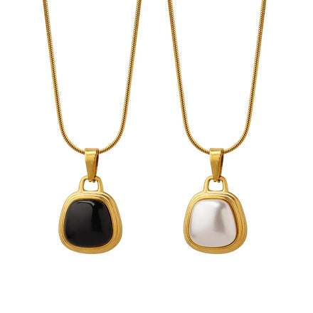 Trend Luxury Black and White Square Pendant Necklace Girl's Collar Neck Chain Round Snake Chain Jewelry