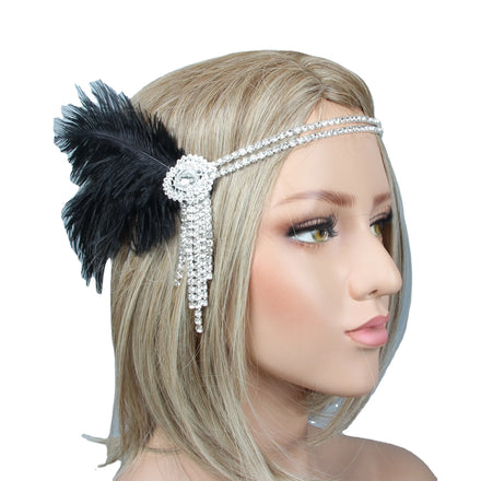 1920s Flapper Headband Great Rhinestone Diamond Headpiece Gatsby With Peacock Feather Jewel Hair Accessories