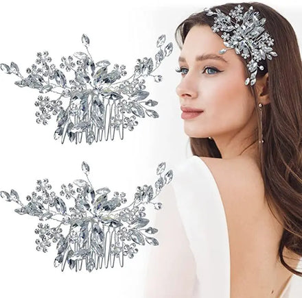 Bridal Headdress Rhinestone Pearl Flower Hair Comb and Hairpin Set-Trendy Elegant European-American Style Party Accessories