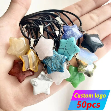 rainbow Moonstone Natural Quartz Stone Jewellery Healing Crystal Star Shape Gemstone Pentagram Astrology Pendant Necklace Bulk