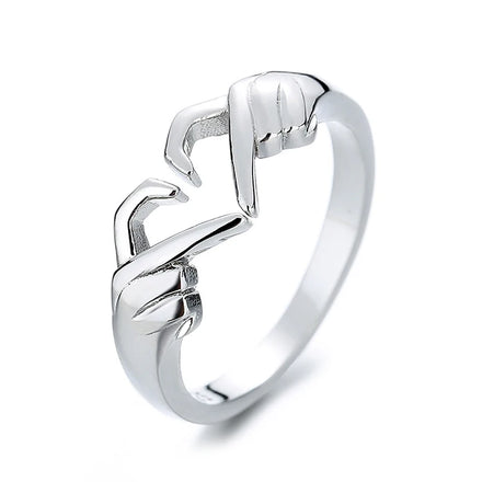 K036 Trendy Romantic Jewelry Silver Gold Geometric Palm Love Hand Gesture Ring Hands Than Heart Couple Ring for Wedding Gift