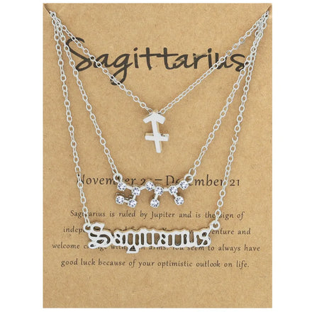 3pcs/Set 12 Zodiac Sign Necklace for Women Pendant Chain Choker Birthday Jewelry With Cardboard Card