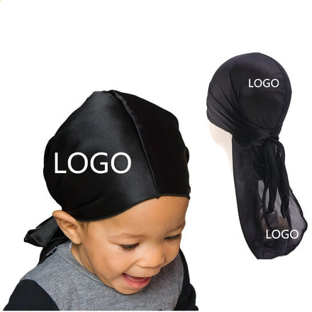 Wrinkle Free Kids Durag Du Rags Luxury Silk Satin Velvet Custom Logo Designer Kids Durags for Boy