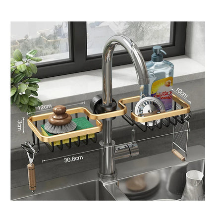 Kitchen Sink Organizer and Shower Wall Soap Dish Holder with Hook Detachable Suit 1.8-2.8CM Faucet Dual Sponge Holder