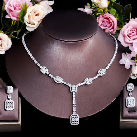 Bridal Jewelry Set Sparkly Zircon Wedding Necklace Earrings Two-piece Chain Dinner Dress Wedding Accessories