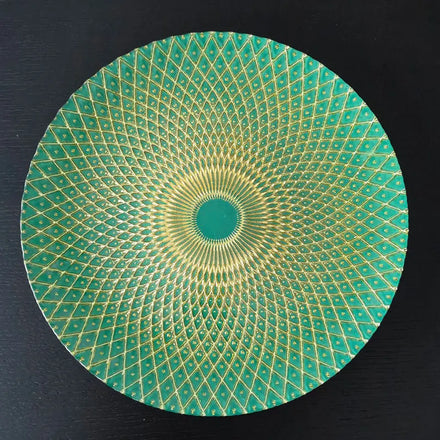 Gold and Green Peacock Pattern Glass Charger PlateGlass Bowl