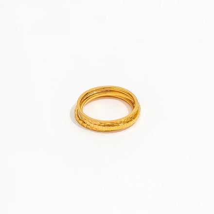 Joolim Jewelry 18K Gold Plated Stainless Steel Engraved Pattern Subtle Permanent Rings for Women