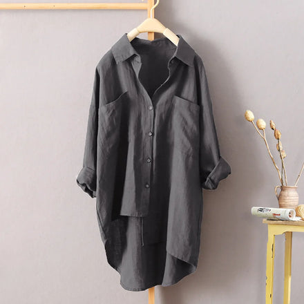 5XL New Women's Casual Solid Shirt Spring Autumn Cotton Long Cardigan Double Pocket Long Sleeve Top 8 Color 8 Size