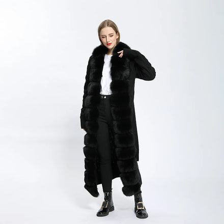 Women's Spring Autumn Sweater With Fox Fur Fur Collar Knitted Fur Cardigan