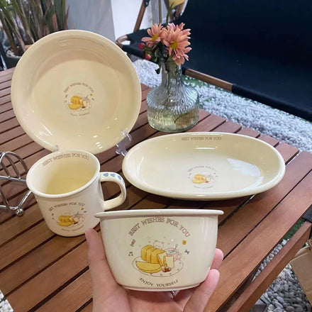 Factory Sell Creative Cream Ceramic Tableware Set Ins Korea Dessert Cake Plate Breakfast Water Cup