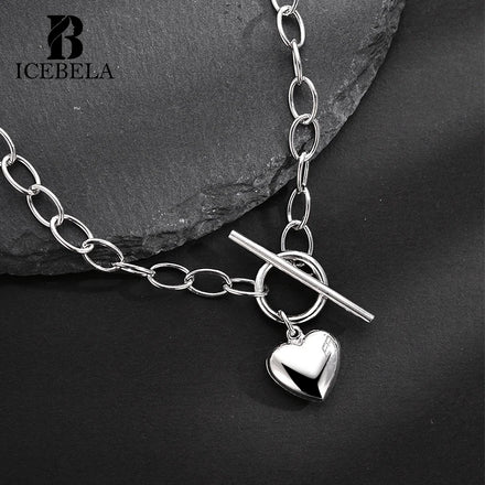 ICEBELA Jewelry 925 Sterling Silver Love Necklace Korean Version Double Layer Wear Long Sweater Chain Heart Pendant