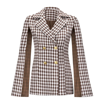 S-XXL Suit Coat Thousand Bird Plaid Double Breasted Shawl Small Coat Autumn and Winter New Top Coat