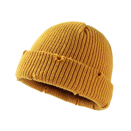 Custom Hip Hop Retro Melon Skull Knitted Hat Men Cool Street Women Handmade Distressed Ripped Beanies Hat