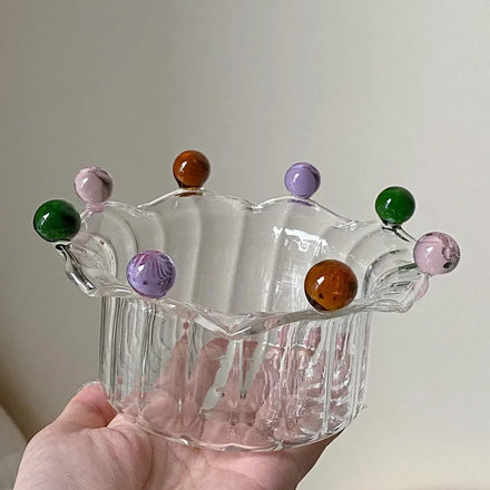 High Borosilicate Crown fairy Glass Bowl Heat Resistant Creative Yogurt Fruit Dessert Plate