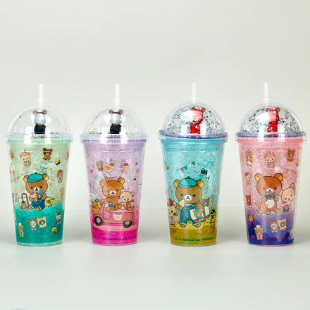Water Bottles Unisex Opp Bag+white Box Water Cup Bear Doll PC Cup Double-layer Plastic Micro Landscape Cute Cartoon Crushed Ice