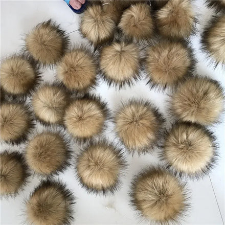 Fluffyl Faux Fox Raccoon Fur Pom Pom Balls 16cm DIY Craft PomPon for Hats Keychains Scarves Mitten Bags Accessories Hairball